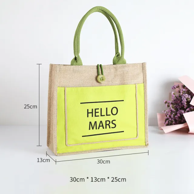 Jute Retro Tote bag Fashion Environmental Protection Cotton Linen Tote Shopping Bag Composite Waterproof Linen Bag Green - Shop at LoveMi
