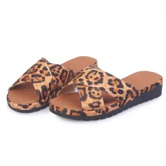 Cross Wedge Heel Open-toed Sandals And Outer Slippers - Leopard - View 1