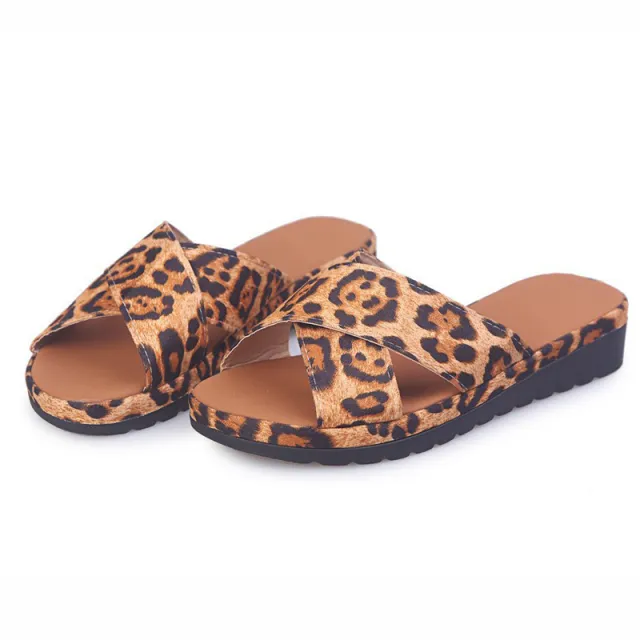 Cross Wedge Heel Open toed Sandals And Outer Slippers Leopard - Shop at LoveMi