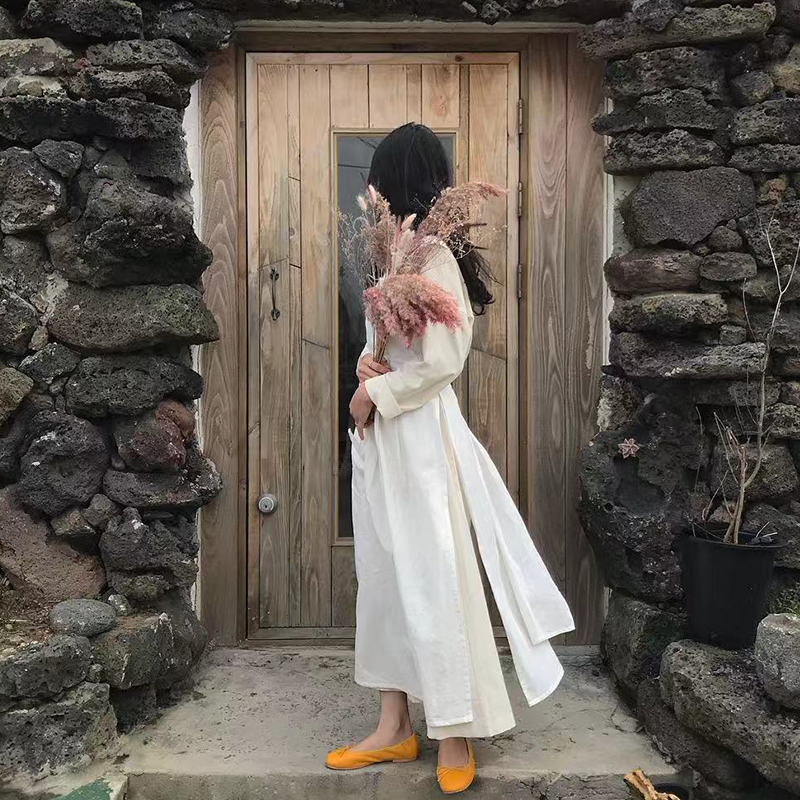 Korean Style Ins French Cotton And Linen Retro Literary Apron Florist Work Clothes