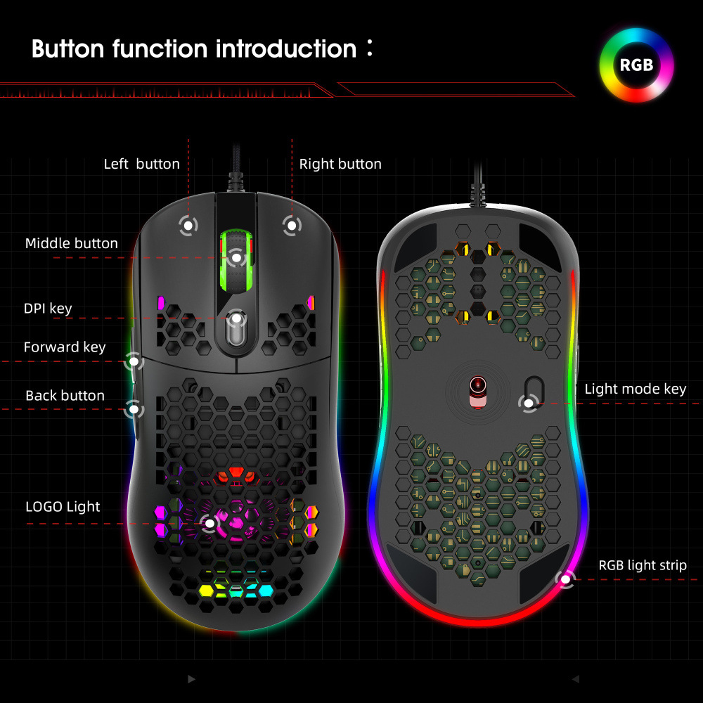 Lightweight Heat Dissipation Hole mus RGB Glow - Miniatyr 3