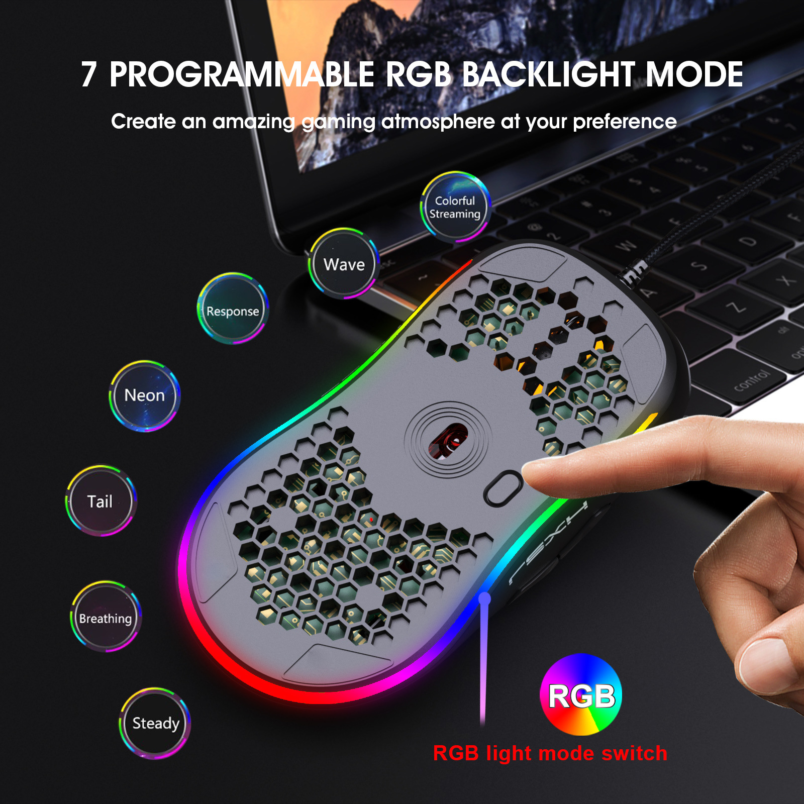 Lightweight Heat Dissipation Hole mus RGB Glow - Miniatyr 5