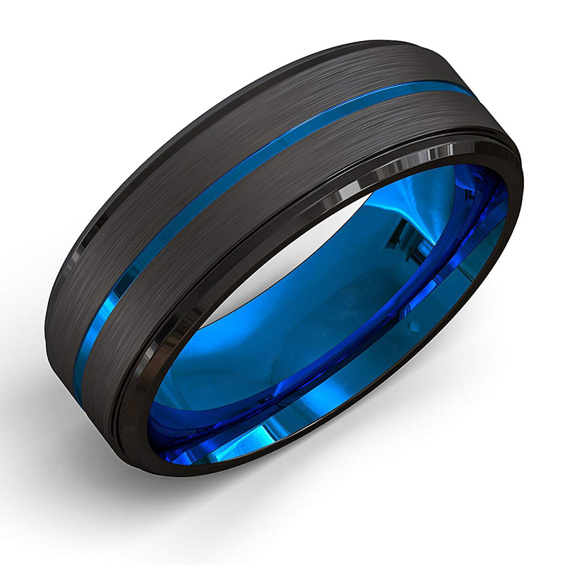 Two-Tone Men'S Jewelry 8Mm Wide Slotted Blue And Black Tungsten Steel Ring Jewelry — foto 5