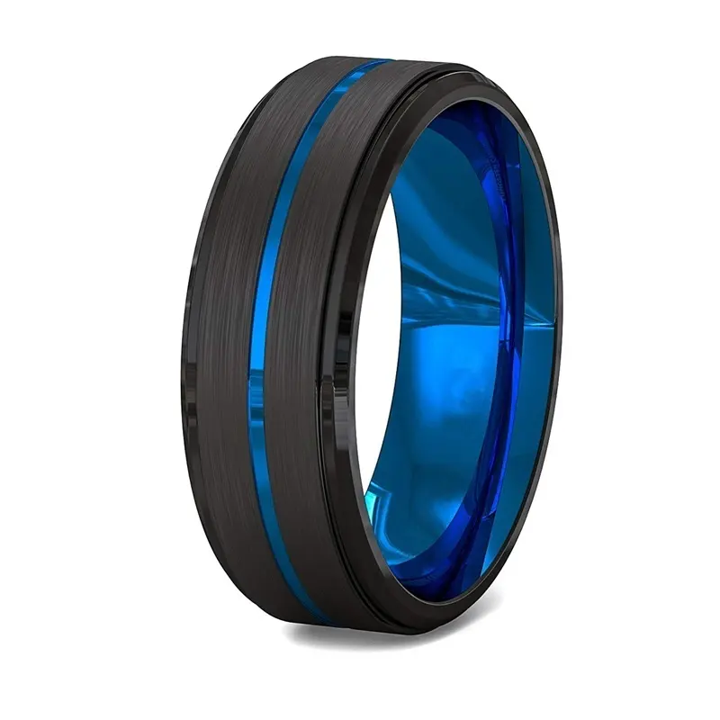 Two-Tone Men'S Jewelry 8Mm Wide Slotted Blue