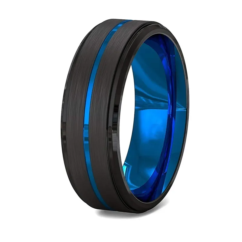 Two-Tone Men'S Jewelry 8Mm Wide Slotted Blue and Black