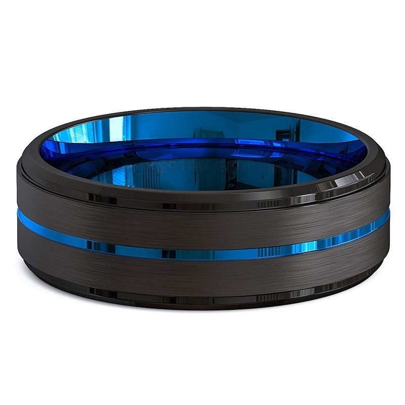 Two-Tone Men'S Jewelry 8Mm Wide Slotted Blue And Black Tungsten Steel Ring Jewelry — foto 7