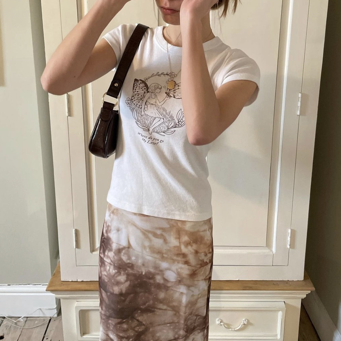 Brandymelville American Retro Butterfly Fairy Print High-Waisted Slim T-Shirt