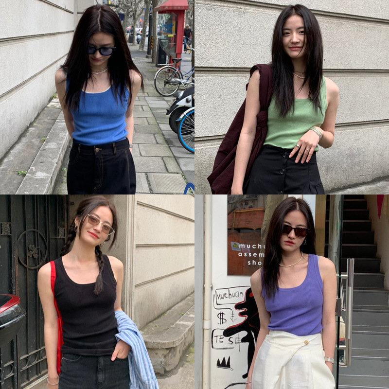 Knitted Camisole Women's Outer Wear Slim Sleeveless Solid Color Top