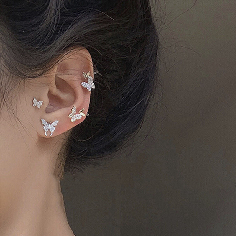 South Korea's Dongdaemun Earrings Female ins Diamond Star And Moon Asymmetric Earrings Wild Cold Wind Cross-bBorder Earrings