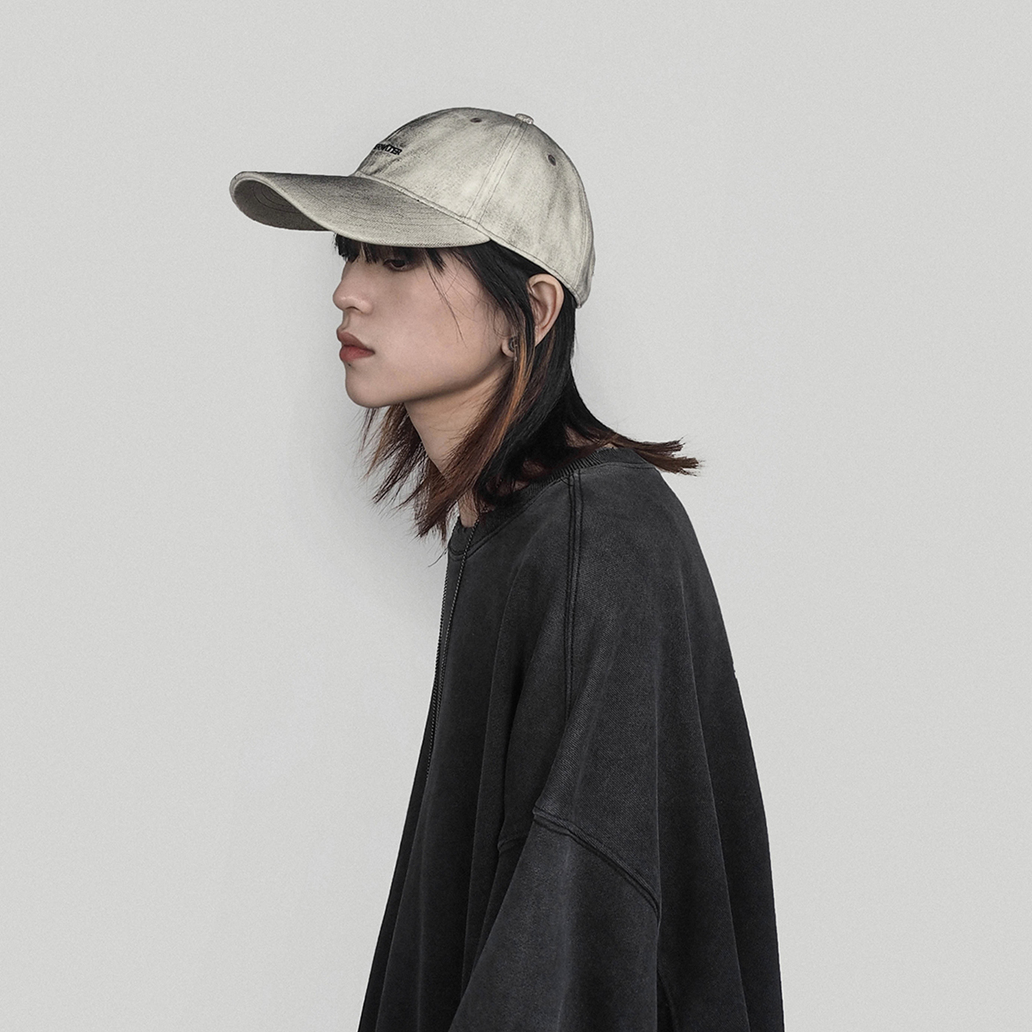 Embroidery Washed And Old Inkjet Canvas Bent Brim Hat Baseball Cap