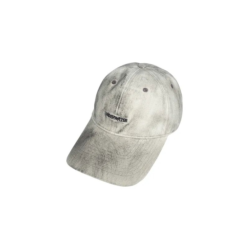 Embroidery Washed And Old Inkjet Canvas Bent Brim Hat Baseball Cap - White