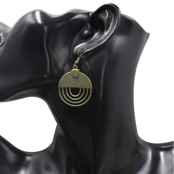 Round Hollow Retro Green Pendant Ethnic Style Fashion Popular Earrings Earrings