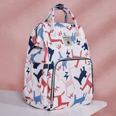 Large-Capacity Printed Mommy Bag Multifunctional Waterproof Mother And Baby Outing Backpack - Carousel-L - View 1