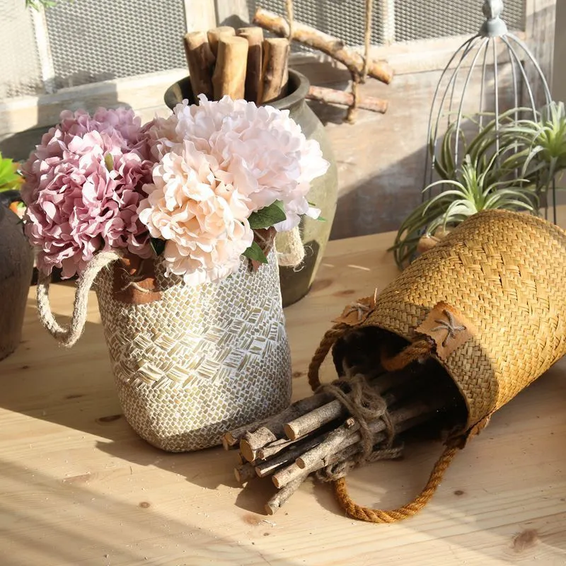 Rural Style Storage Of Natural Straw Woven Flower Pots – image 3