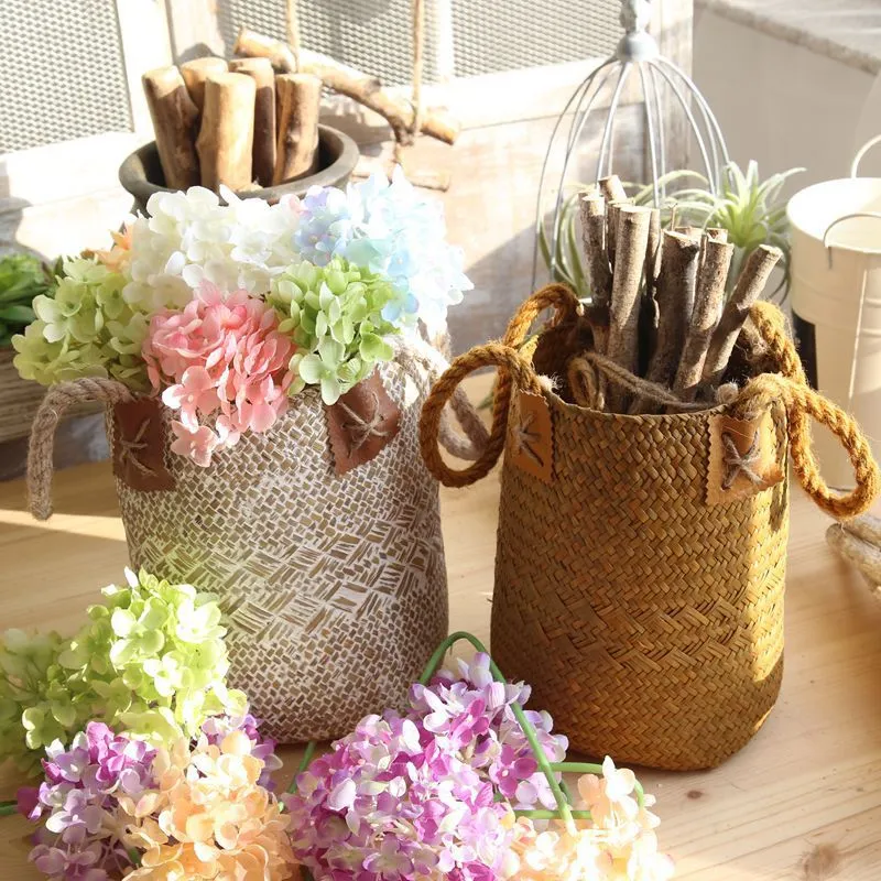 Rural Style Storage Of Natural Straw Woven Flower Pots – image 4