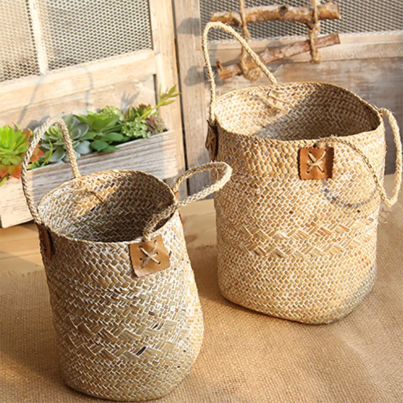 Rural Style Storage Of Natural Straw Woven Flower Pots – image 8