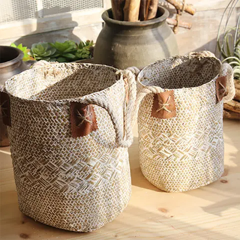Rural Style Storage of Natural Straw Woven Flower Pots