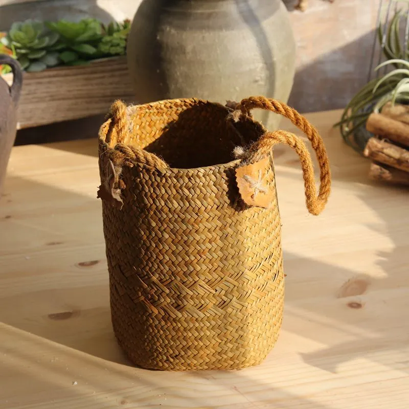 Rural Style Storage Of Natural Straw Woven Flower Pots – image 2