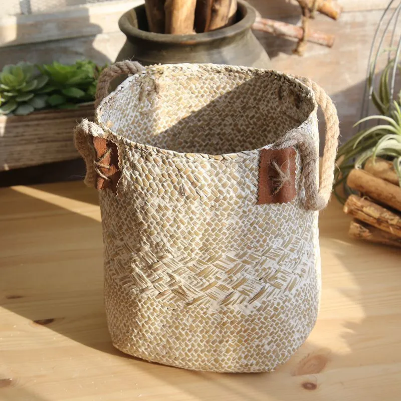 Rural Style Storage Of Natural Straw Woven Flower Pots – image 5