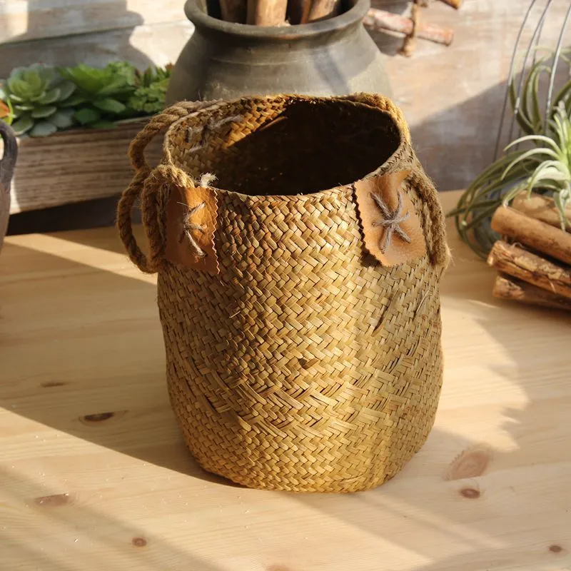 Rural Style Storage Of Natural Straw Woven Flower Pots – image 7