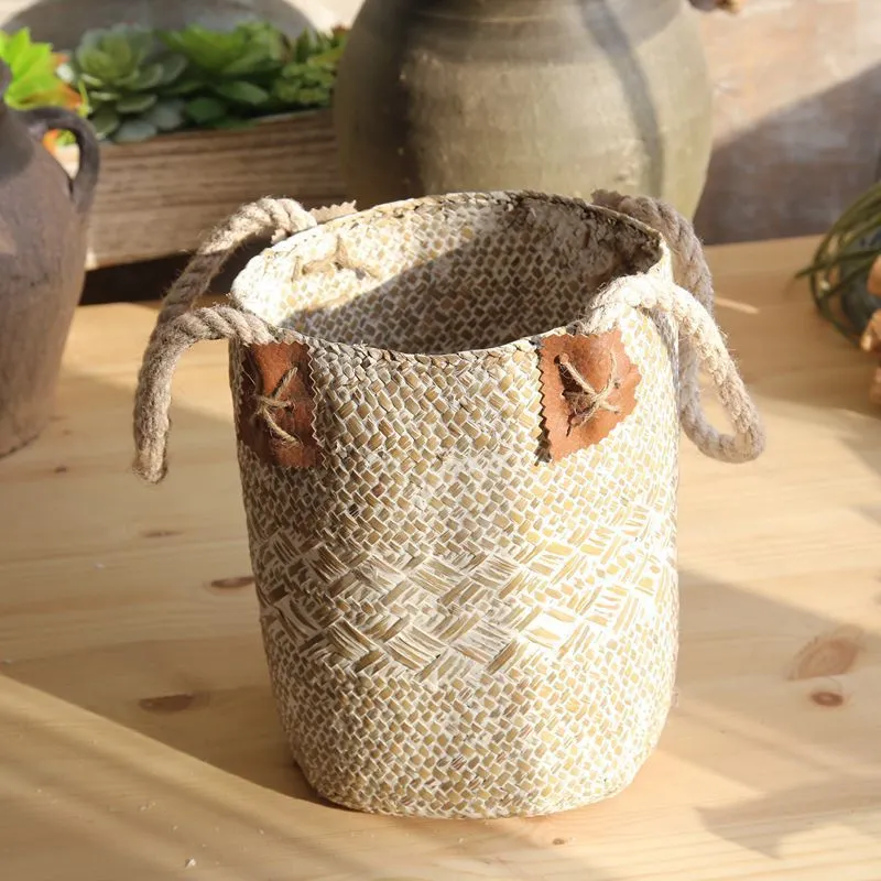 Rural Style Storage Of Natural Straw Woven Flower Pots – image 9