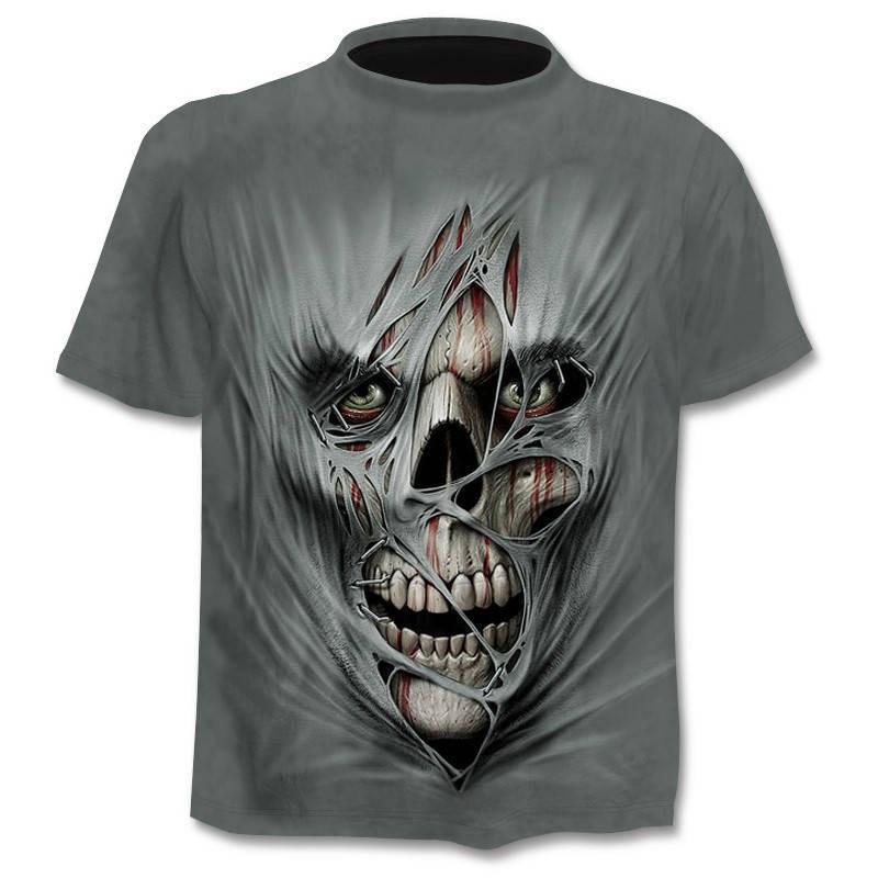 New Cross Border Foreign Trade Europe And America 3D Digital Printing Short-Sleeved Men's Trendy Skull FakeTwo Piece T Shirt