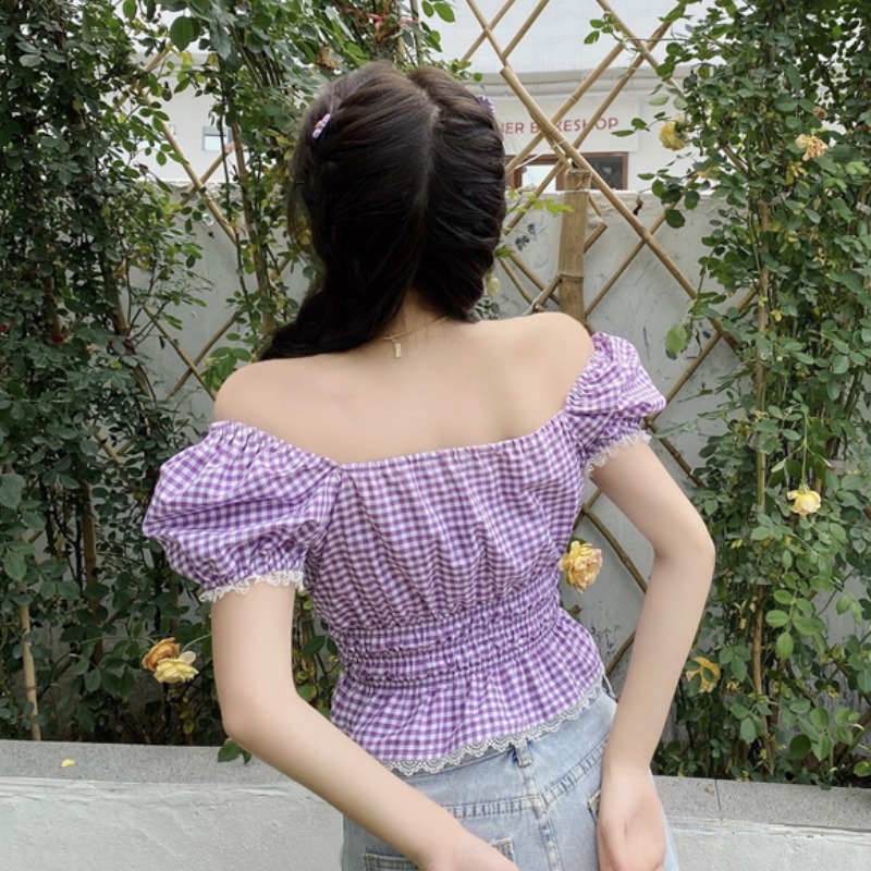 Small Slim-Fit Lace Bow-Knot Check Shirt