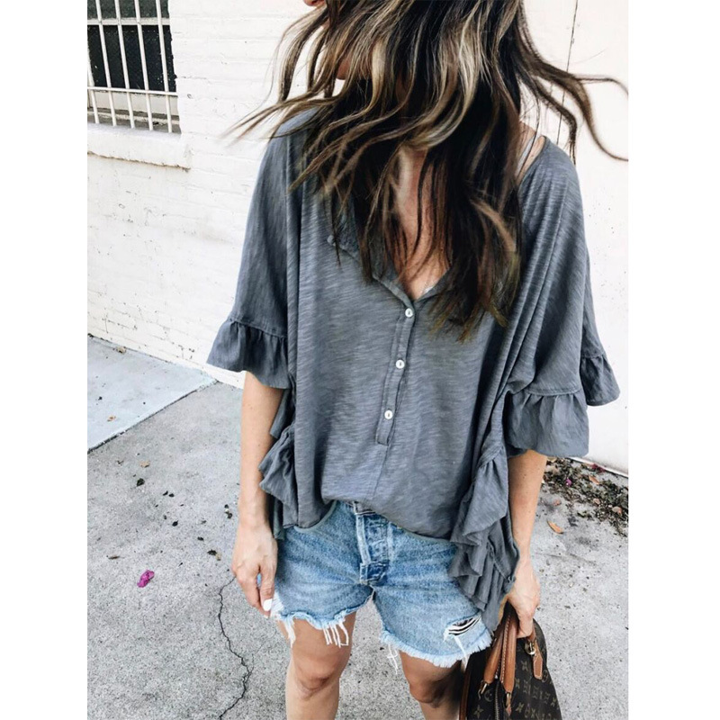Women's Bat Sleeve Plus Size Loose Top Solid Color Short Sleeved Round Neck T Shirt