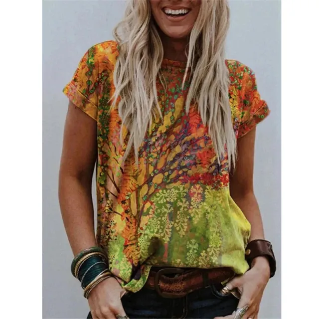 Summer Popular Color Printing Round Neck Short Sleeve T Shirt Flower 10 S - Shop at LoveMi
