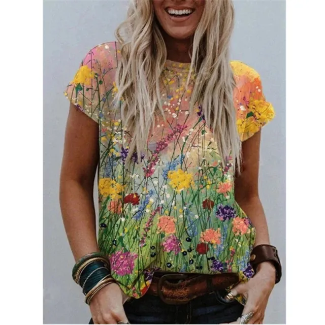 Summer Popular Color Printing Round Neck Short Sleeve T Shirt Flower 12 Xl - Shop at LoveMi