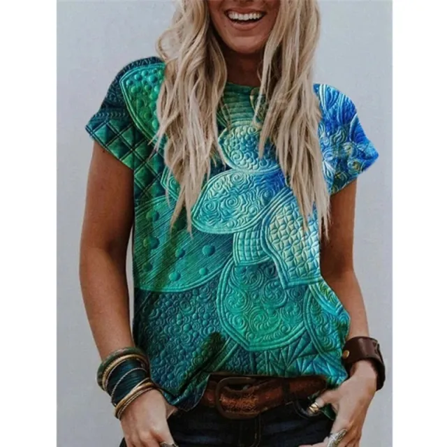 Summer Popular Color Printing Round Neck Short Sleeve T Shirt Flower 9 - Shop at LoveMi