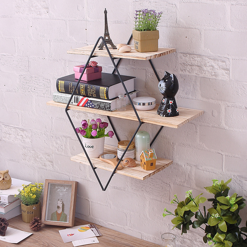 Title 5, Diamond Iron Wooden Wall Bookshelf Shelf Retro ...