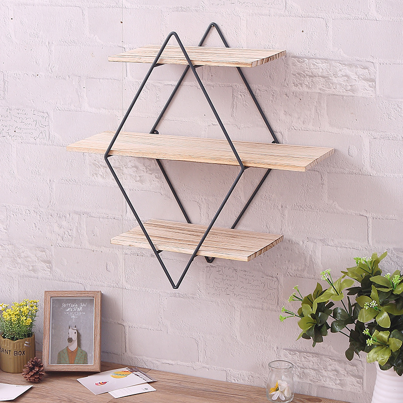 Title 3, Diamond Iron Wooden Wall Bookshelf Shelf Retro ...