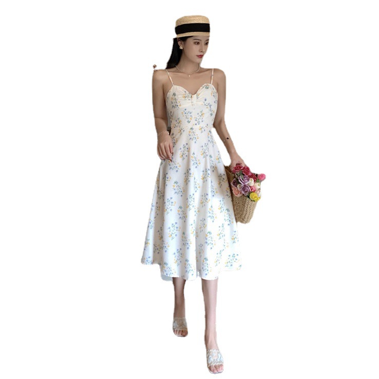 French Retro Flower Suspender Skirt Summer New Waist Series Show Thin Temperament Long Skirt Fairy Super Forest Series