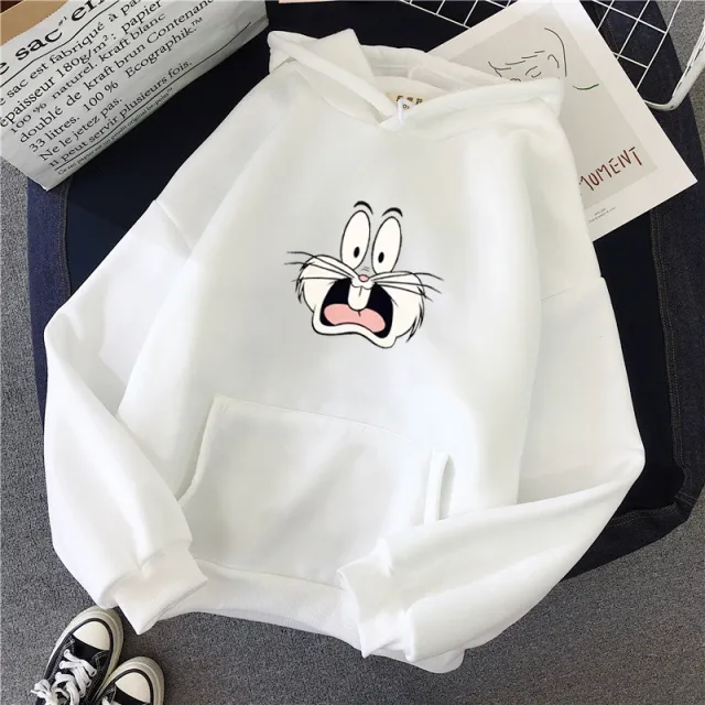 Hooded Sweater New Korean Couple'S Hoodie Front And Back Thickened Printed Top Winter Coat 250G White - Shop at LoveMi