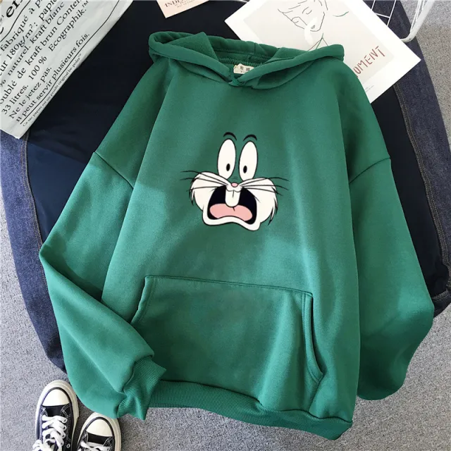 Hooded Sweater New Korean Couple'S Hoodie Front And Back Thickened Printed Top Winter Coat 250G Green - Shop at LoveMi