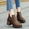 Chunky Heel Short Boots Female Side Zipper High Heel Martin Boots Round Toe Women'S Boots - Khaki - View 1