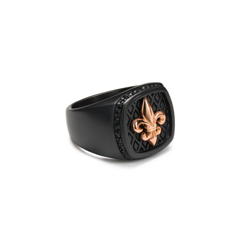 Lily Flower Black And Gold Ring