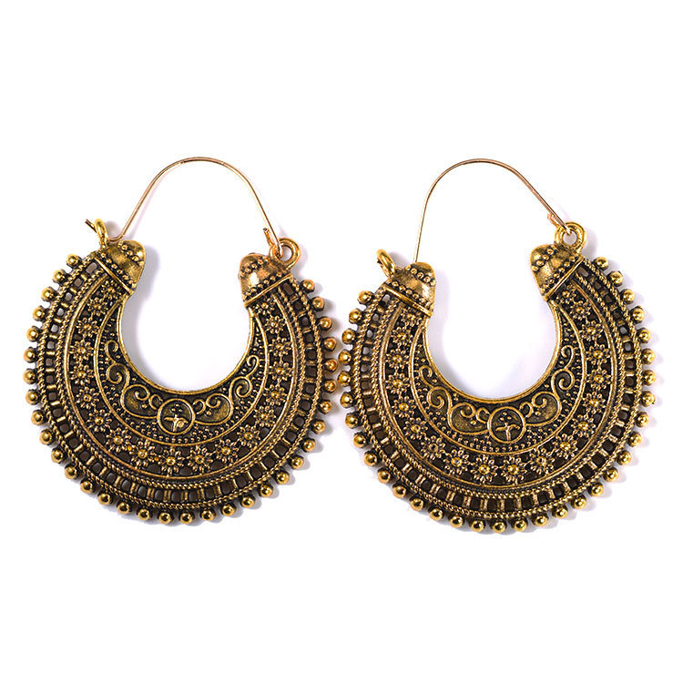 Heart-Shaped Carved Hollow Alloy Earrings Alloy Retro Ethnic Style Carved Earrings