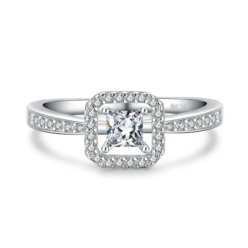 Sterling Silver Ring Female Square Hollow Popular