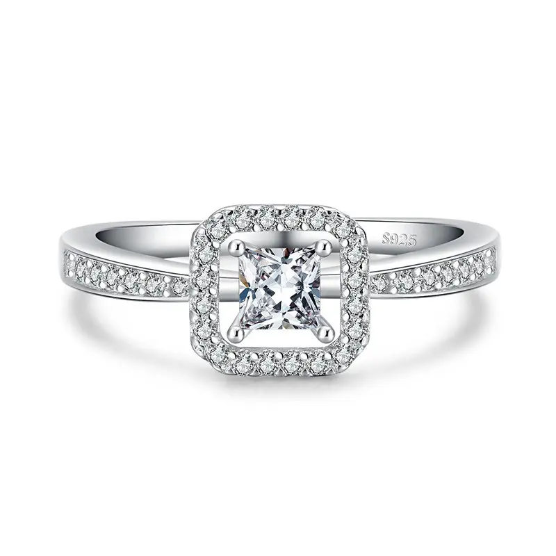 Sterling Silver Ring Female Square Hollow Popular