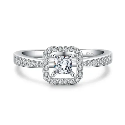 Sterling Silver Ring Female Square Hollow Popular