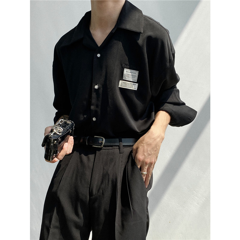 Satin Fabric Luxury Cuban Collar Drape Long-sleeved Shirt