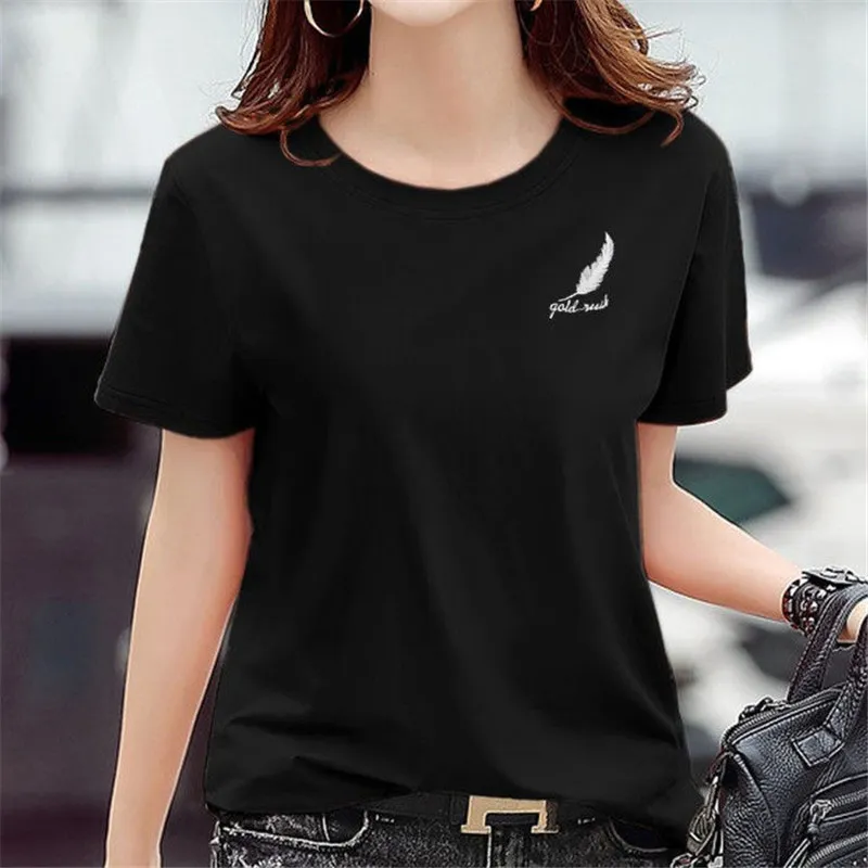 Short Sleeve T-shirt Summer Japanese Students Short T Girl Half Sleeve Base - Black
