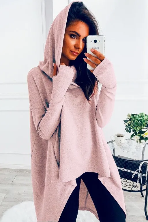 Women's Long Sleeve Hooded Loose Fashion T Shirt Top Pink - Shop at LoveMi