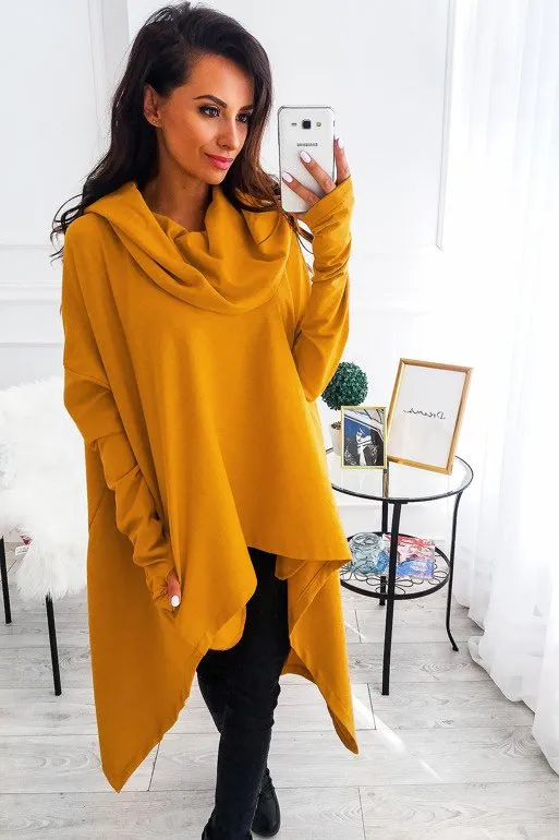 Women's Long Sleeve Hooded Loose Fashion T Shirt Top Yellow - Shop at LoveMi