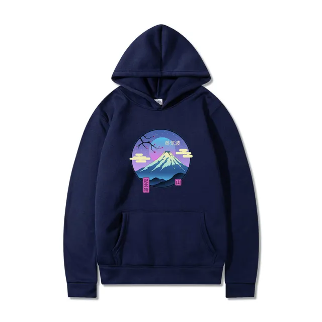 Spring And Autumn New Korean Version Harajuku Hooded Sweater Men's And Women's Picture Printed Casual Sweatshirt Dark Blue - Shop at LoveMi