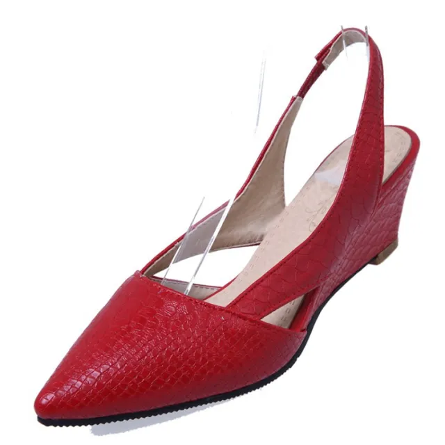 Hollow Wedge Mid Heel Patent Leather Sandals Red - Shop at LoveMi