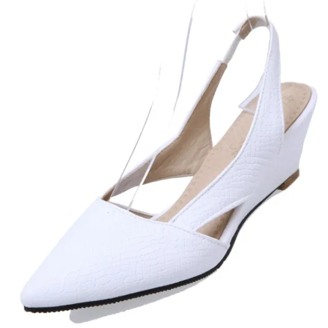 Hollow Wedge Mid Heel Patent Leather Sandals White - Shop at LoveMi