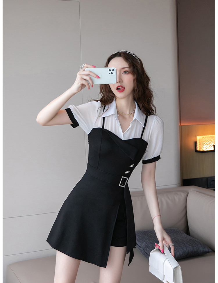 Fashion Design Sense Stitching Contrast Color Dress Suit